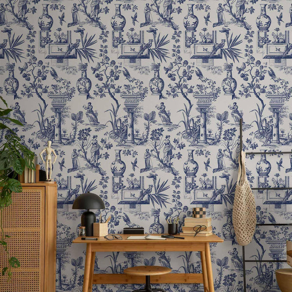 Tappezzeria murale - Blue antique – a delicate pattern with Greek and botanical motifs