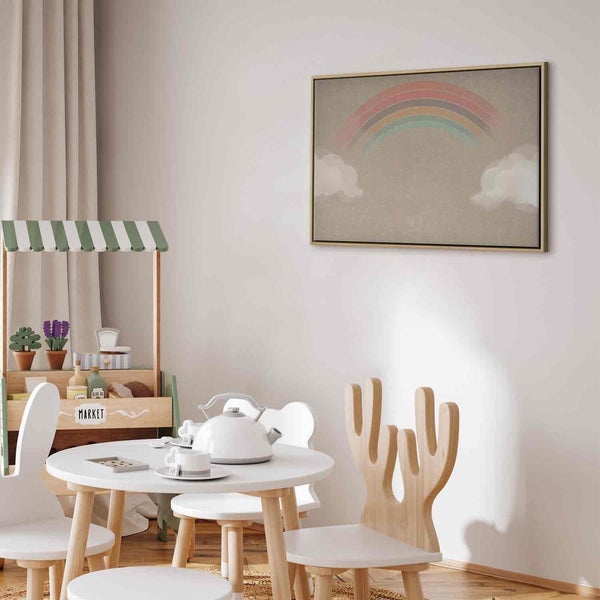 Quadro - Rainy June - Colorful Rainbow Emerging from Clouds on a Bright Background