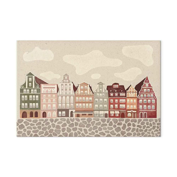 Quadro - Salt Square - Colorful Illustrated Townhouses Against a Cloudy Sky Background