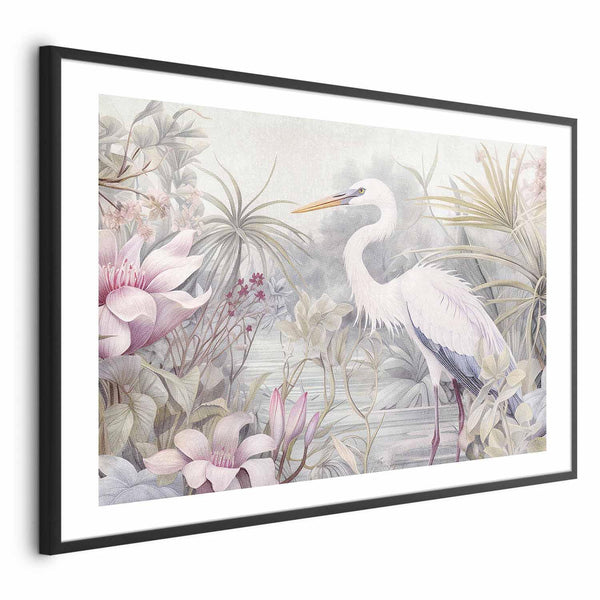 Poster - Heron Wading in a Pond - illustration in light colors