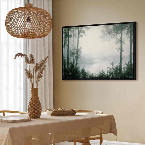 Quadro - Retro Landscape Grove Trees and Pond in Patinated Shades of Green