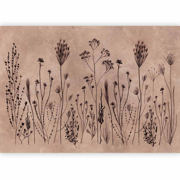 Carta da parati - Wildflowers – black plants on lime-wash background