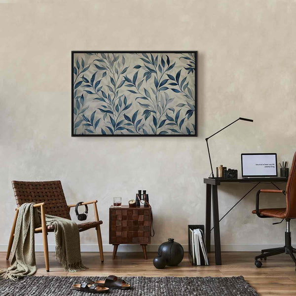 Quadro - Leaves in Blue Color Delicate Botanical Motif