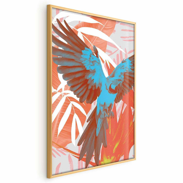 Poster - Exotic Wings - parrot among abstract leaf patterns