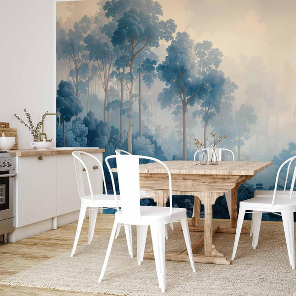 Carta da parati - Landscape with Trees in Illustrative Style Fairy-Tale Blue Forest