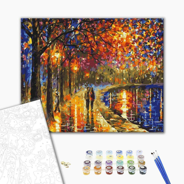 Quadro fai da te - An autumn walk in the light of street lamps