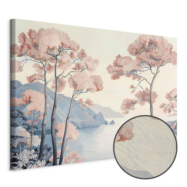 Quadro - Landscape with the Ocean Cliffs and Trees in Delicate Pink Shades
