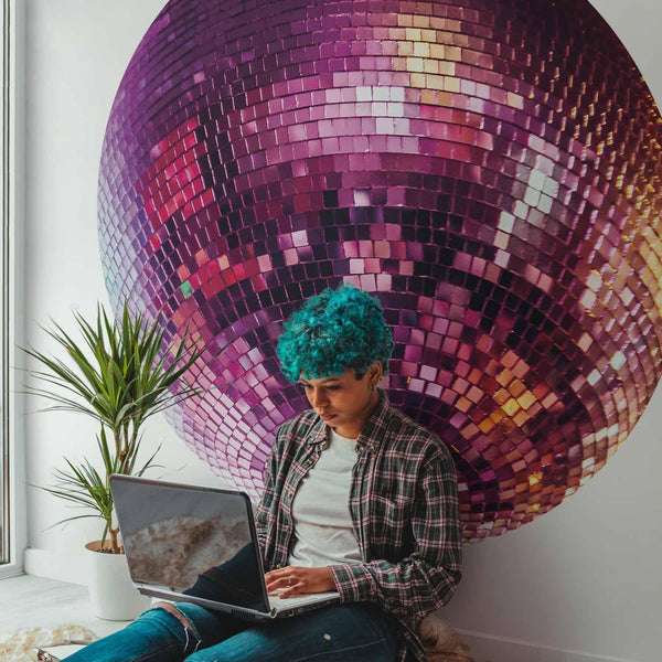 Carta da parati rotonda - Magenta disco ball