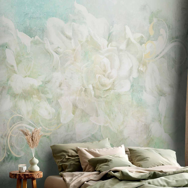 Carta da parati - Blossoming among pastels - abstract with floral motif and patterns