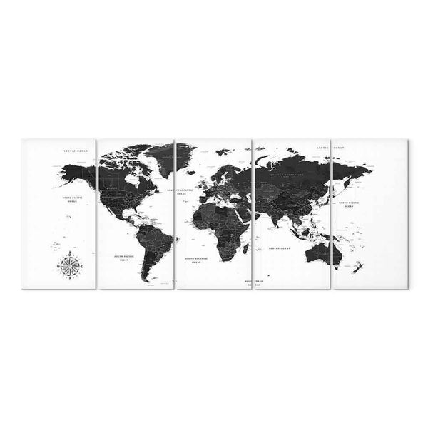 Quadro - Black and White Map (5 Parts) Narrow