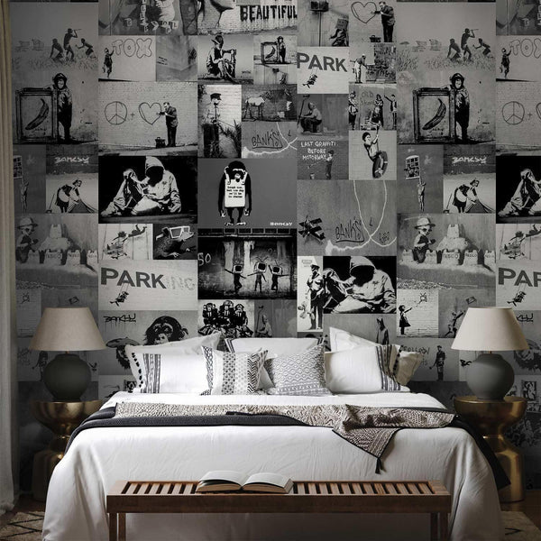 Tappezzeria murale - Banksy - grey collage