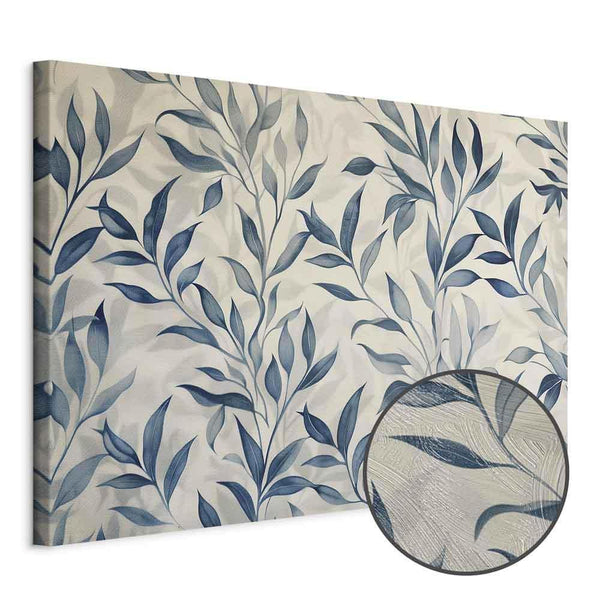 Quadro - Leaves in Blue Color Delicate Botanical Motif