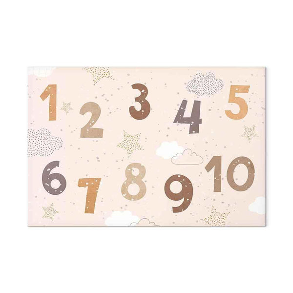Quadro - Jumping Numbers - Numbers in a Subdued Beige-Brown Hue Among Snowflakes Stars and Clouds