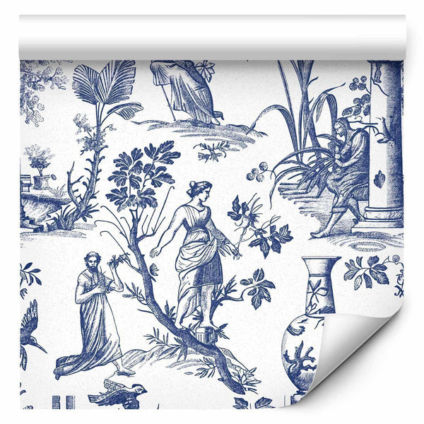 Tappezzeria murale - Blue antique – a delicate pattern with Greek and botanical motifs
