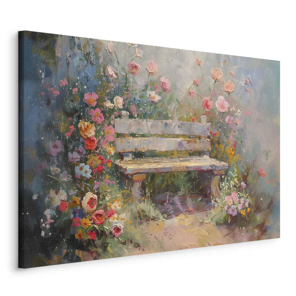 Quadro - Flowery bench - impressionist painting full of flowers