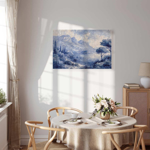 Quadro - Blue Bay - Italian landscape of Lake Como painted with blue ink