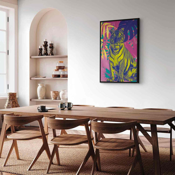 Quadro - Colorful Tiger - Intense Colors of a Tiger Surrounded by Tropical Plants