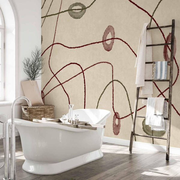Carta da parati - Lines and shapes – bead labyrinth on a pale washed background