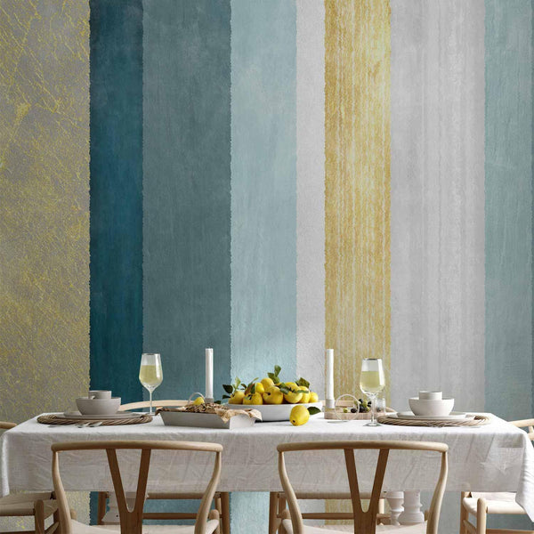 Carta da parati - Striped pattern - abstract background in stripes in blue tones with gold pattern
