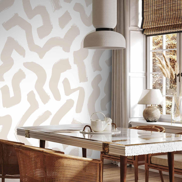 Carta da parati - Abstract composition - beige patterns in shapes on a white background