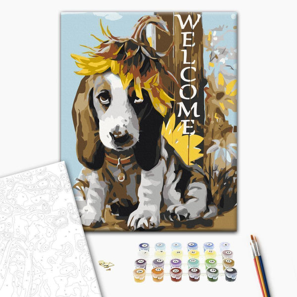 Quadro fai da te - Dog and Sunflowers
