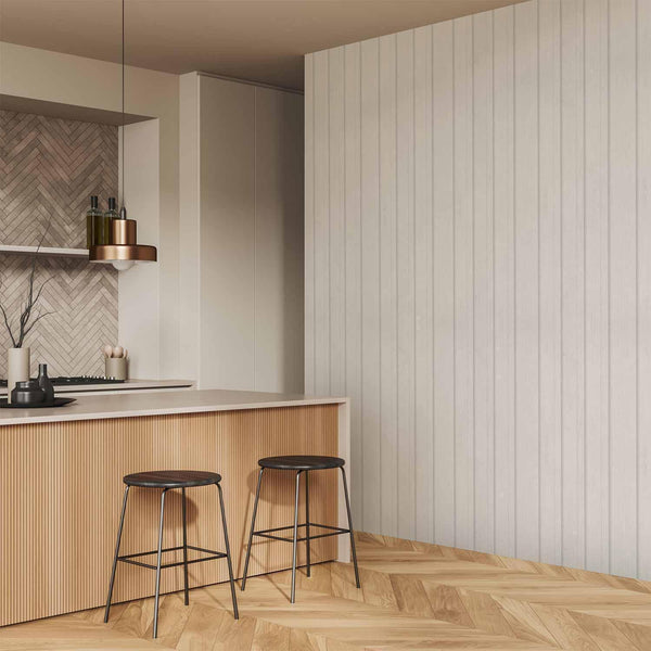 Tappezzeria murale - Vertical Lines - White background with a delicate wood pattern vertically