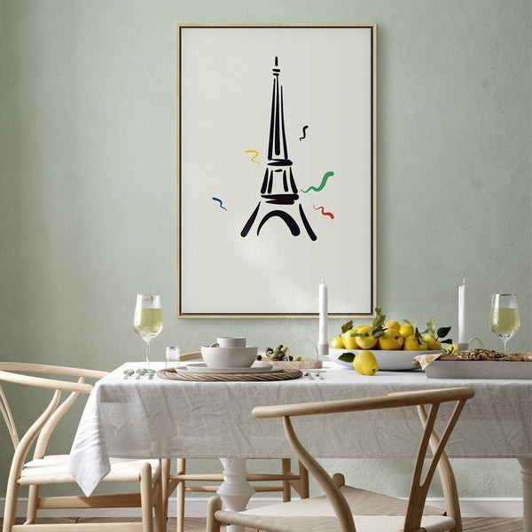 Quadro - Black Graphic Drawing of the Eiffel Tower on a Cream Background