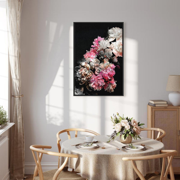 Quadro - Peony Charm (1-part) - Colorful Bouquet on Black Background
