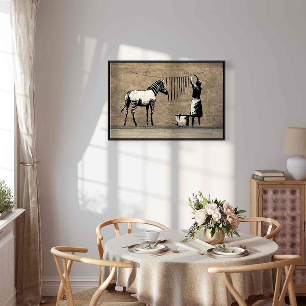 Quadro - Banksy: Washing Zebra on Concrete (1 Part) Wide