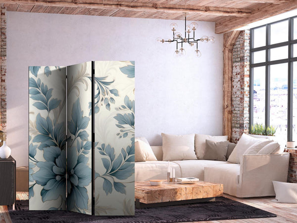 Paravento - Turquoise Flowers in Retro Vibe Floral Ornaments