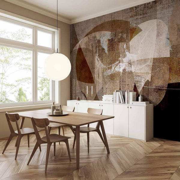 Carta da parati - Geometric abstraction with shapes - composition in brown colours