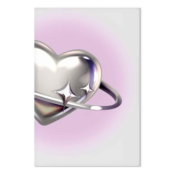 Quadro - Cosmic Heart - Silver Heart with a Ring on a Purple Background