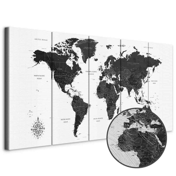 Quadro - Black and White Map (5 Parts) Narrow