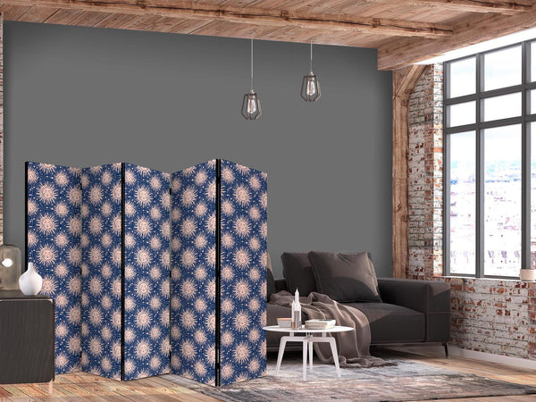 Paravento - Sunny Patterns - Repeating Sun Motif on a Navy Background