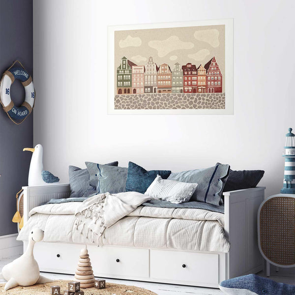 Poster - Colorful Facades - Historic Wrocław Tenement Houses Against the Sky and Cobblestone Street