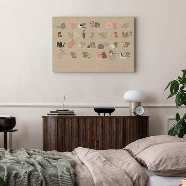Quadro - Alphabet at the Zoo - Joyful Animals and Their Names on a Beige Background