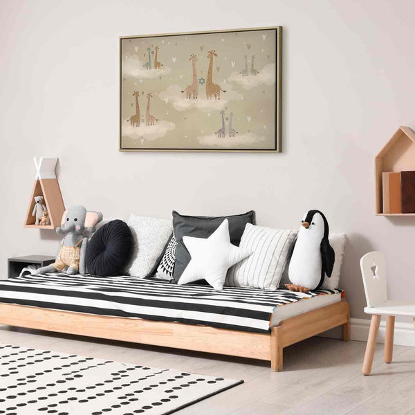 Quadro - Love - Colorful Giraffes Floating on Clouds Among Hearts and Stars