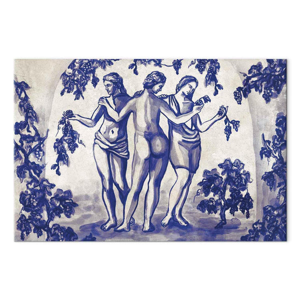 Quadro - Ancient vineyard - three women in a portal painted with blue ink