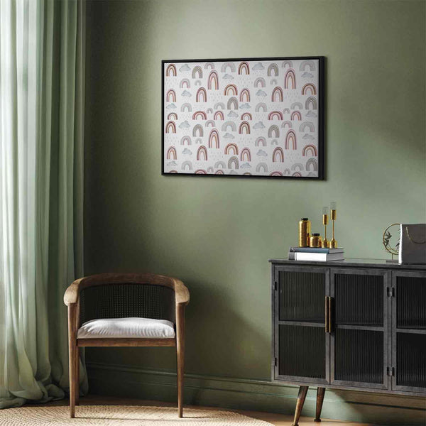 Quadro - Rainbows After the Storm - Rainbows of Various Sizes in Pastel Hues Among Rain Clouds in a Gray-Blue Shade