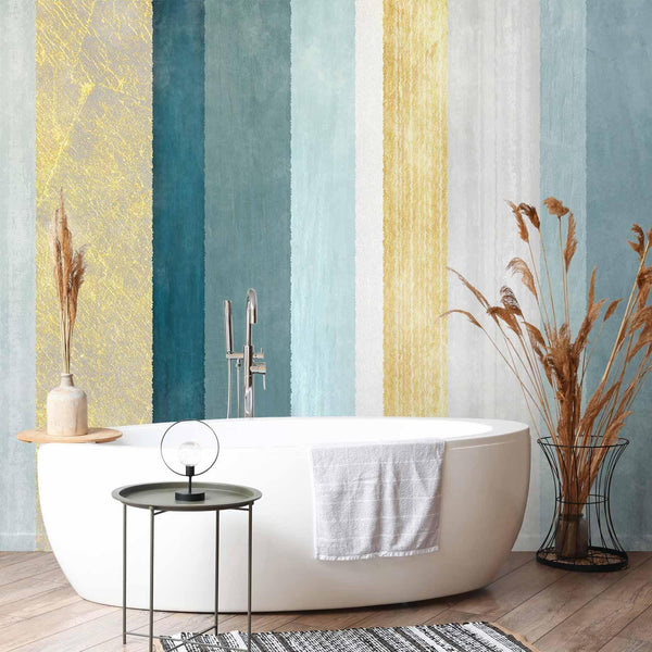 Carta da parati - Striped pattern - abstract background in stripes in blue tones with gold pattern