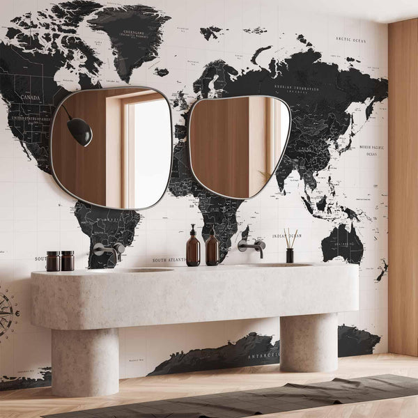 Carta da parati - Black and White Map