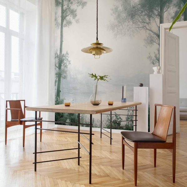 Carta da parati - Retro Landscape - Grove Trees and Pond in Patinated Shades of Green