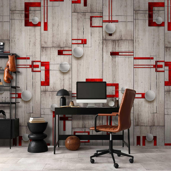 Carta da parati - Concrete, red frames and white knobs