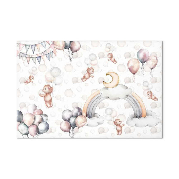 Quadro - Toy Bears with Balloons - Flying Plush Bears Among Balloons Clouds and Rainbows in Subtle Pastel Hues