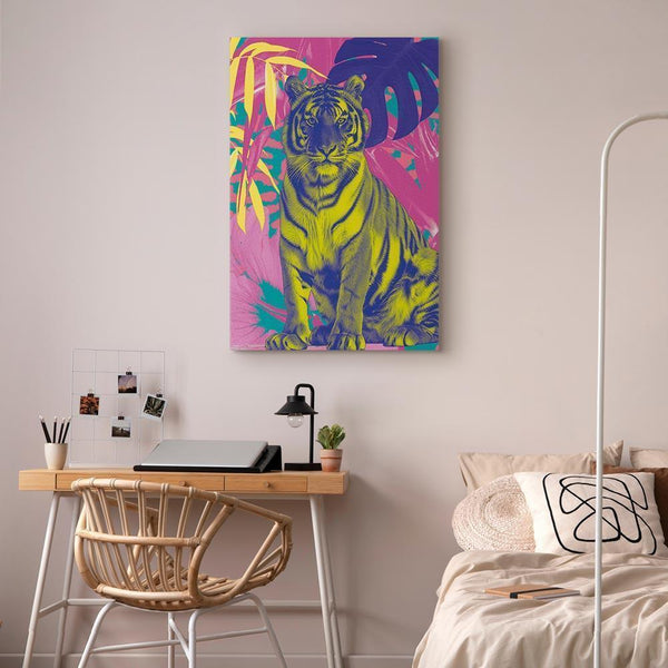 Quadro - Colorful Tiger - Intense Colors of a Tiger Surrounded by Tropical Plants