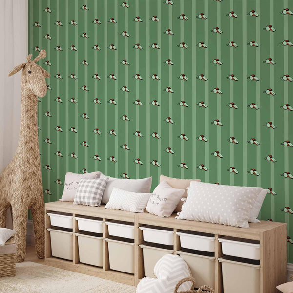 Tappezzeria murale - Sports Whistles - Repeating pattern on a striped green background