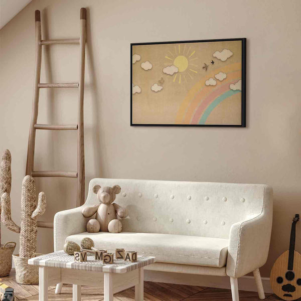 Quadro - Holiday Sky - Sunny Day with a Rainbow and Flying Birds