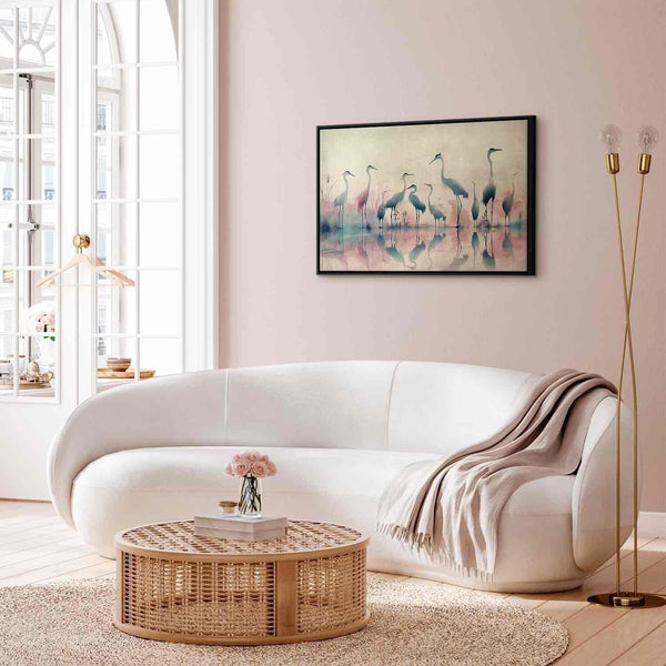Quadro - Birds by the lake - herons painted in watercolour in delicate grey and pink colours