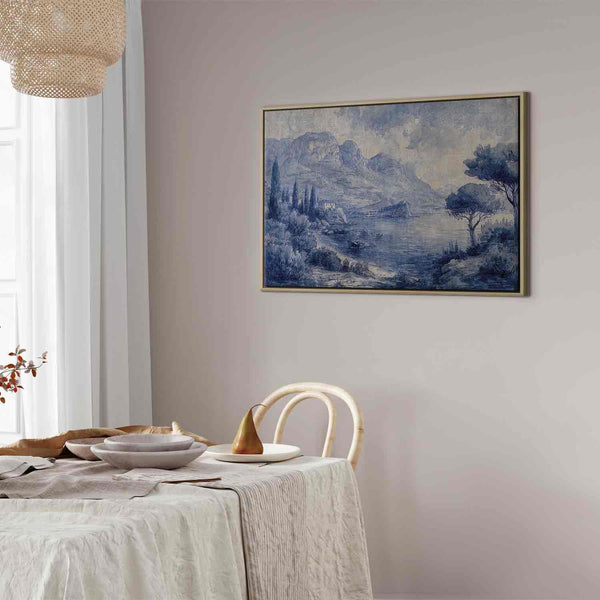 Quadro - Blue Bay - Italian landscape of Lake Como painted with blue ink