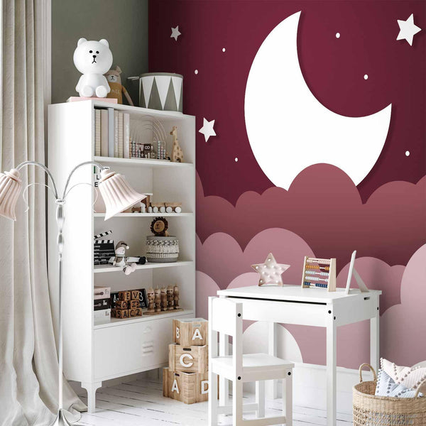 Carta da parati - Moon dream - clouds in a maroon sky with stars for children